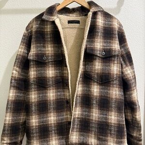 All Saints Brown Plaid Sherpa Jacket